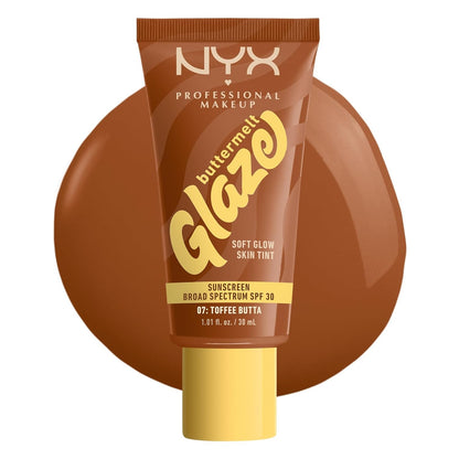 NYX PROFESSIONAL MAKEUP Buttermelt Glaze Soft Glow Skin Tint SPF 30 Up To 12HR Wear 07 Toffee Butta