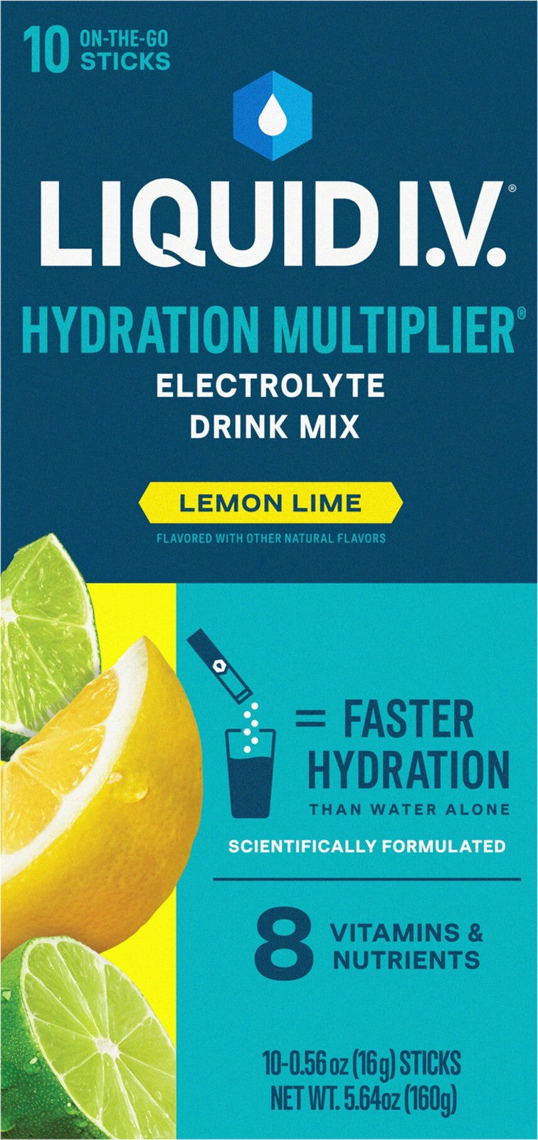 Liquid I.V. Hydration Multiplier Electrolyte Powder Packet Drink Mix, Lemon Lime, 10 Ct