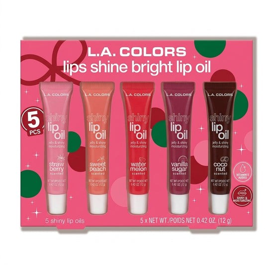 LA Colors Lips Shine Bright Lip Oil Set 5 Piece Moisturizing Shiny Gloss