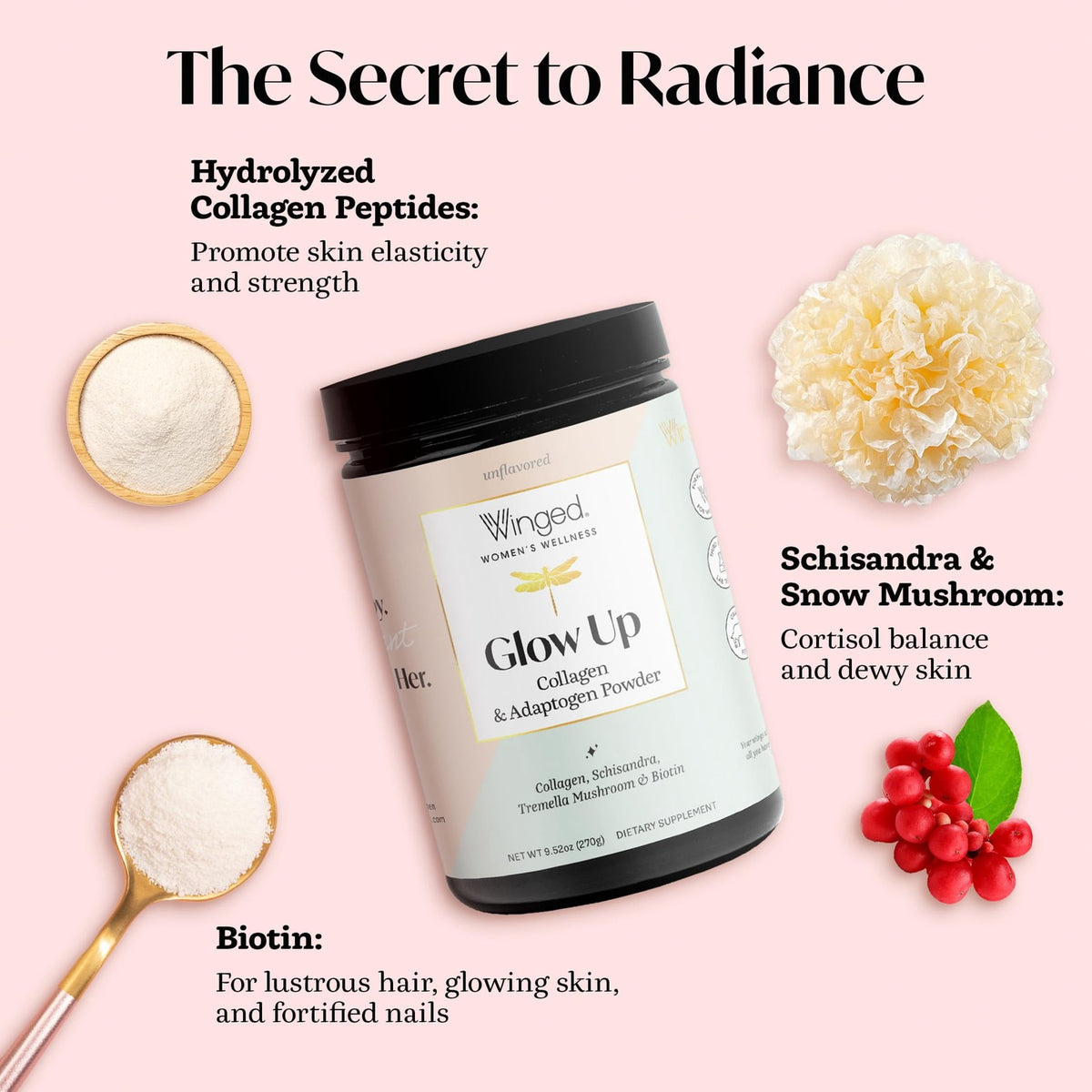 Winged Wellness Glow Up Collagen Powder for Women 25 Servings