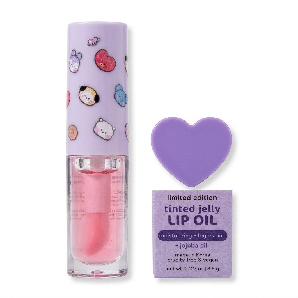 The Crème Shop BT21 Tinted Jelly Lip Oil Crystal Rose Jojoba Moisturizing 3.5g