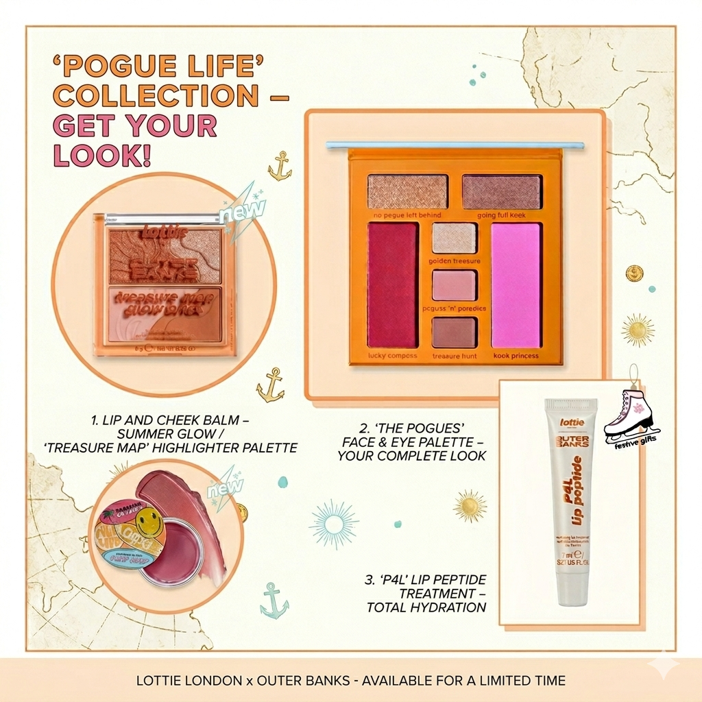 Lottie London x Outer Banks Pogue Life 4pc Makeup Set Palette Lip Balm Glow