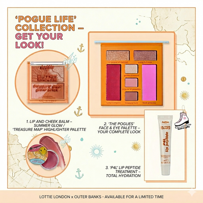 Lottie London x Outer Banks Pogue Life 4pc Makeup Set Palette Lip Balm Glow