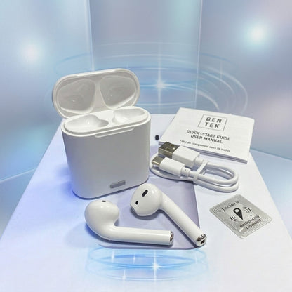 Gen Tek True Wireless Earbuds White Bluetooth TWS Wireless Charging Case