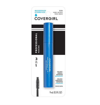 COVERGIRL Professional 3-in-1 Straight Brush Waterproof Mascara, 225 Very Black,