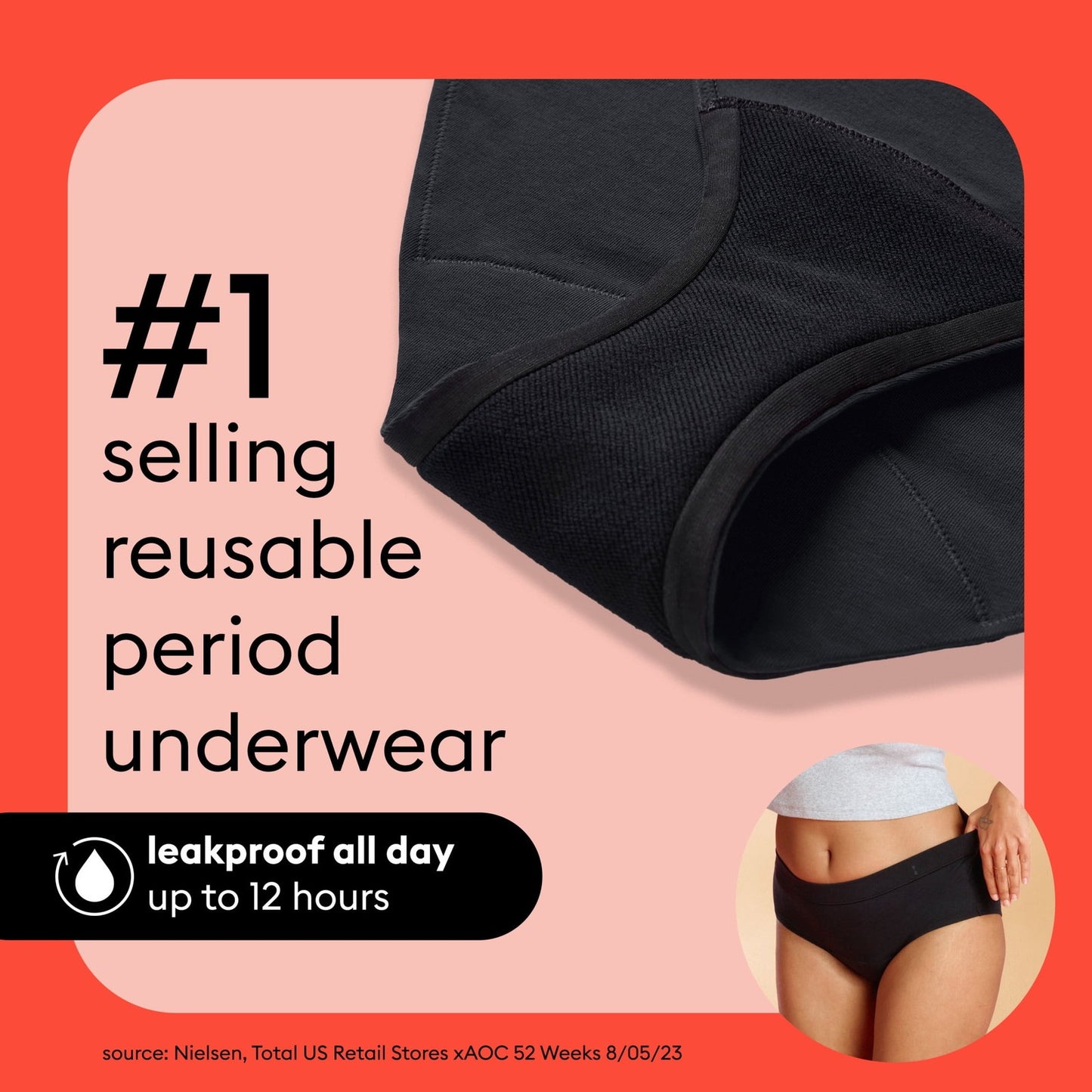 Thinx for All Women's Comfort Brief Leakproof Period Underwear, M, Black