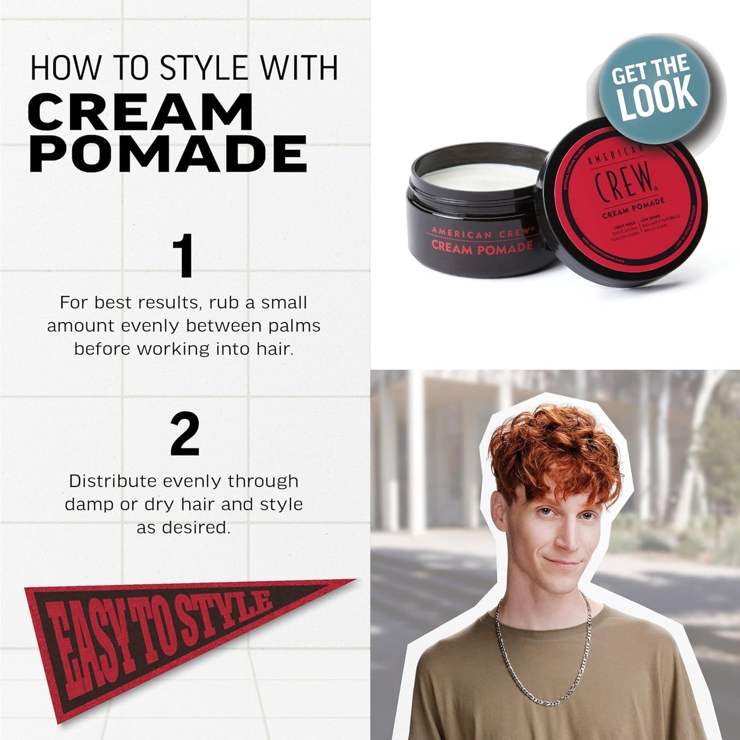 American Crew Men's Hair Cream Pomade, Like Styling Gel with Light Hold 3 oz