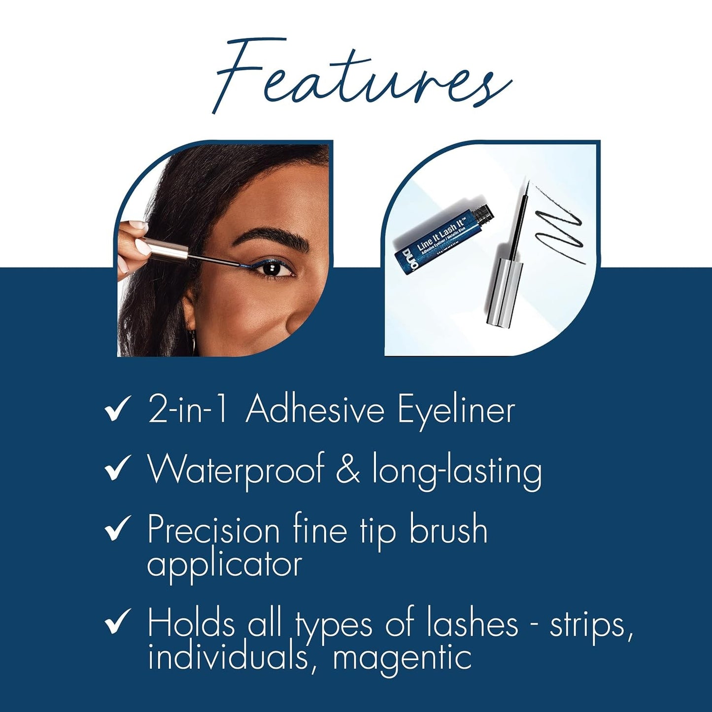 2 Pack DUO Line It Lash It 2-in-1 Adhesive Eyeliner Metallic Blue Waterproof
