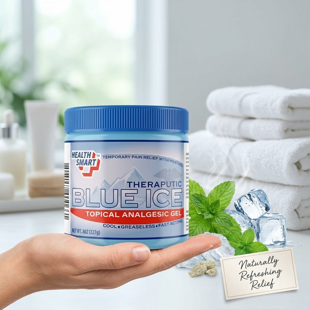 Health Smart Blue Ice Pain Relief Gel, Topical Analgesic Gel with Menthol, 8 Oz