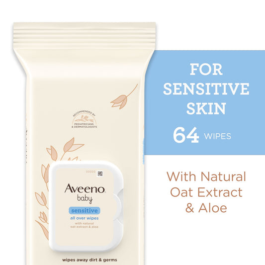 Aveeno Baby All Over Baby Wipes For Sensitive Skin with Oat and Aloe, 64 Wipes