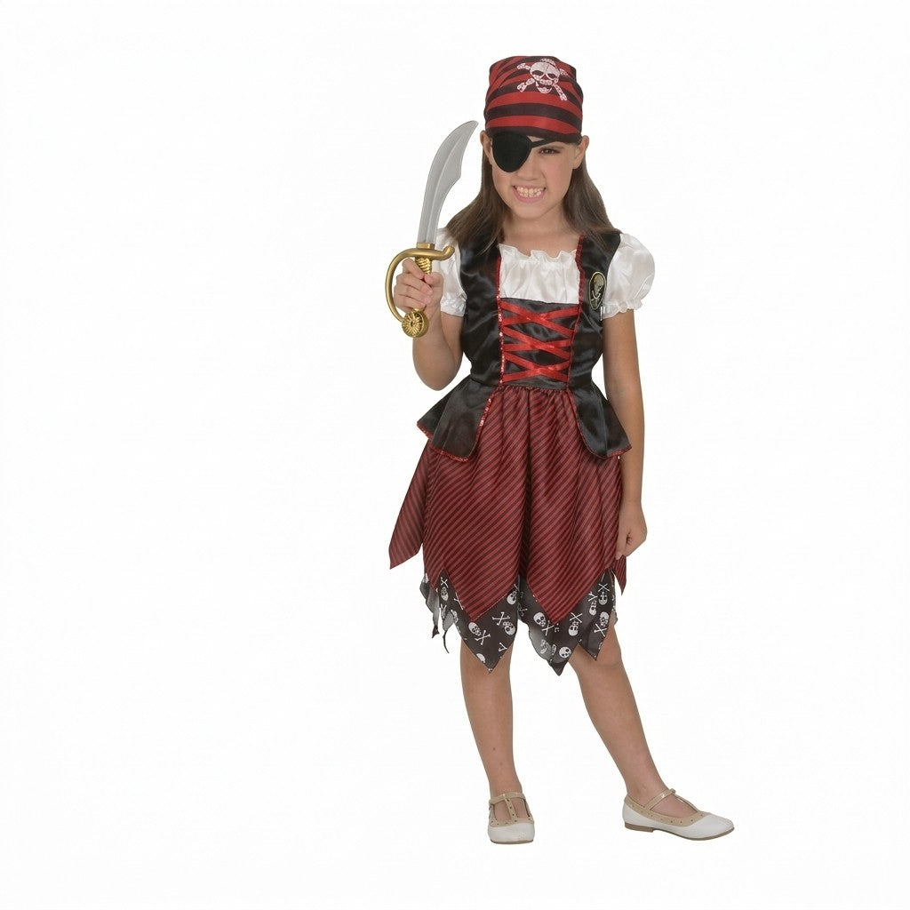 Girls Pirate Commander Costume Buccaneer Princess Set Size 7-9