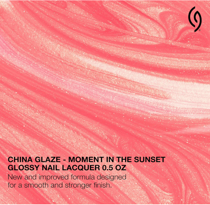 China Glaze CG Nail Lacquer Moment in Sunset Coral Pink Nail Polish Quick Dry Chip Resistant Shimmer Glossy Finish for Salon DIY Manicure 0 5 fl oz
