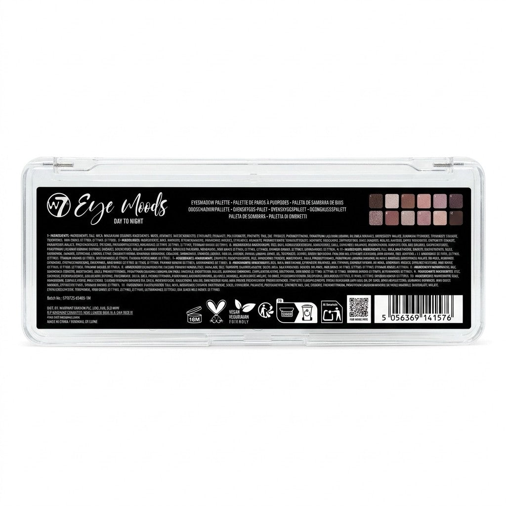 W7 Eye Moods Day To Night Eyeshadow Palette 12 Shades Matte Shimmer Vegan 7.2g