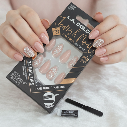 L.A. Colors Lavish Nails Luxe Finish Tip Kit 24 Artificial Nails & Gem Accents