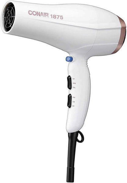 Conair Double Ceramic 1875W Hair Dryer, 3 Heat/ 2 Speed Blow Dryer, White Color