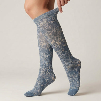 Celeste Stein Women's Knee High Compression Socks 8-15 mmHg Blue Floral SIze Shoes 5-11