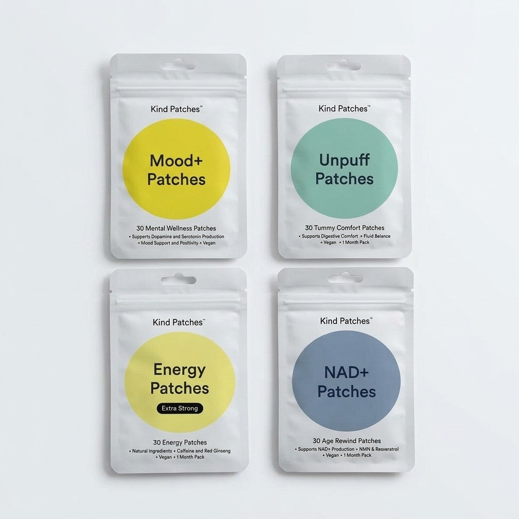 Kind Patches Wellness Set 4 Packs Mood+ Energy Unpuff NAD+ 120 Vegan Patches