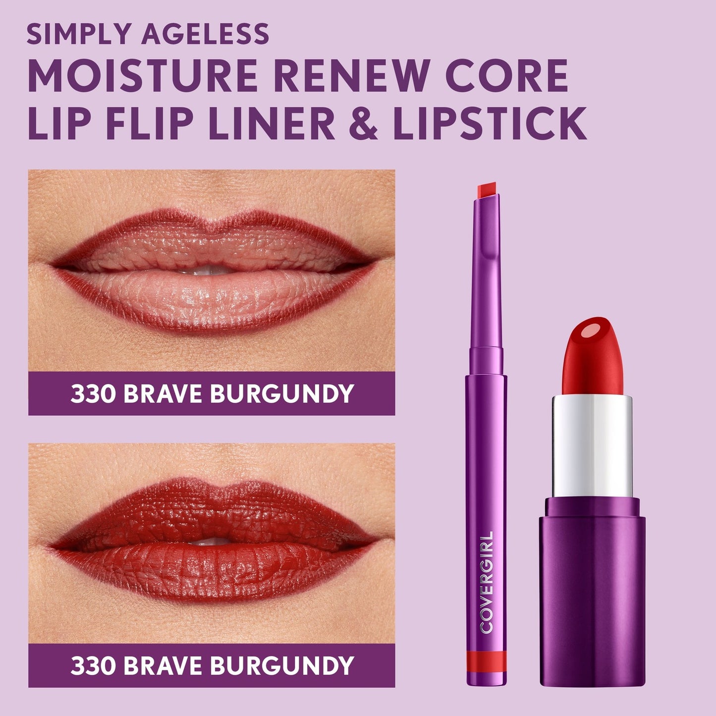 CoverGirl Simply Ageless Lip Flip Liner - Long Lasting, Brave Burgundy 330