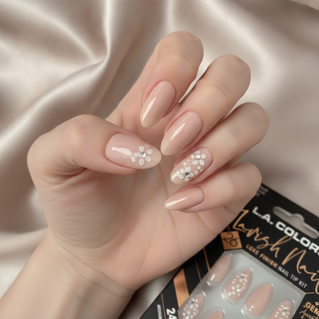 L.A. Colors Lavish Nails Luxe Finish Tip Kit 24 Artificial Nails & Gem Accents