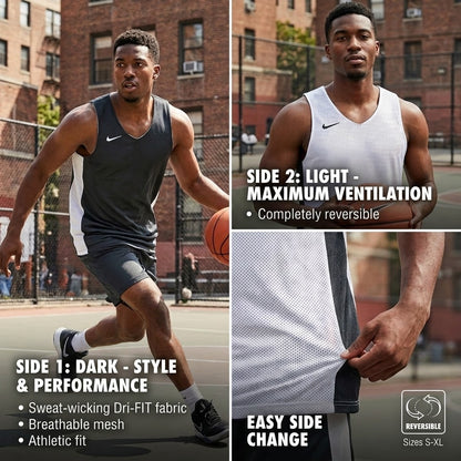 Nike Mens Small Reversible Dri-FIT Tank Top Black White Gym Training Jersey NWT