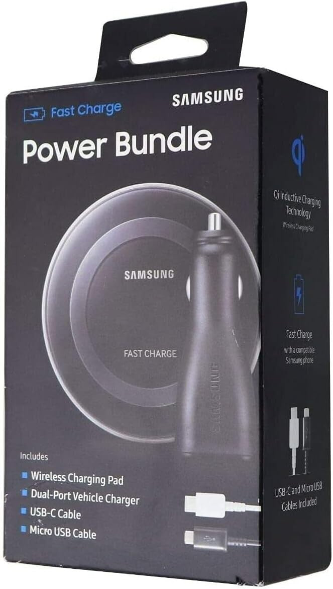 Samsung Power Bundle: Qi Certified Fast Charge Wireless Charge Pad, Dual Port Fa