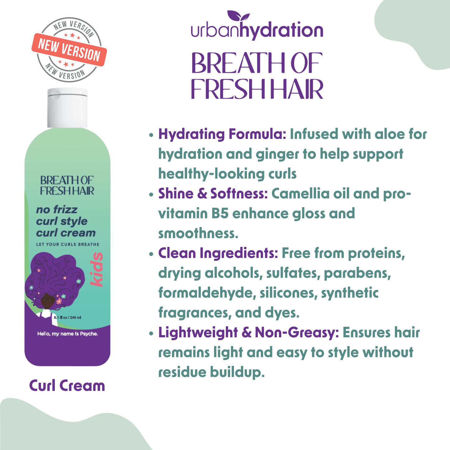 3 Pack Urban Hydration Breath Of Fresh Hair Kids Style Lotion 8oz Natural Hair