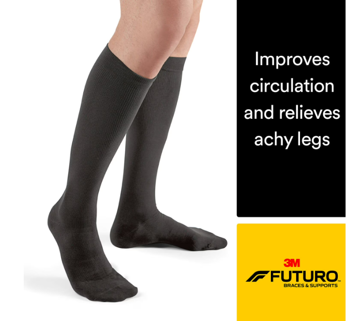 FUTURO Dress Socks for Men, Large, Black, Firm (20-30 mm/Hg)