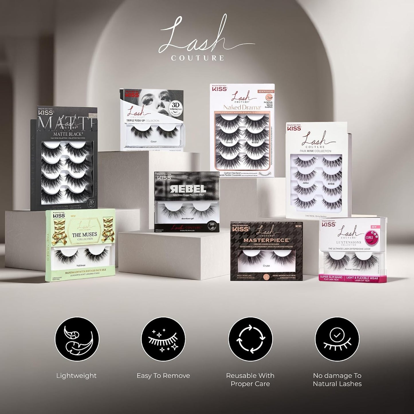 2 Pack Kiss Lash Couture The Muses False Eyelashes Supreme Reusable 2 Pairs
