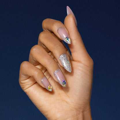 KISS Gel Fantasy Allure Ready-To-Wear Long Almond Fake Nails, Pink & Silver