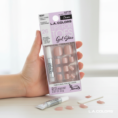 L.A. Colors Tips For Toes Gel Shine Glassy Tippy Toes CNT188 Nude Toenail Kit 26