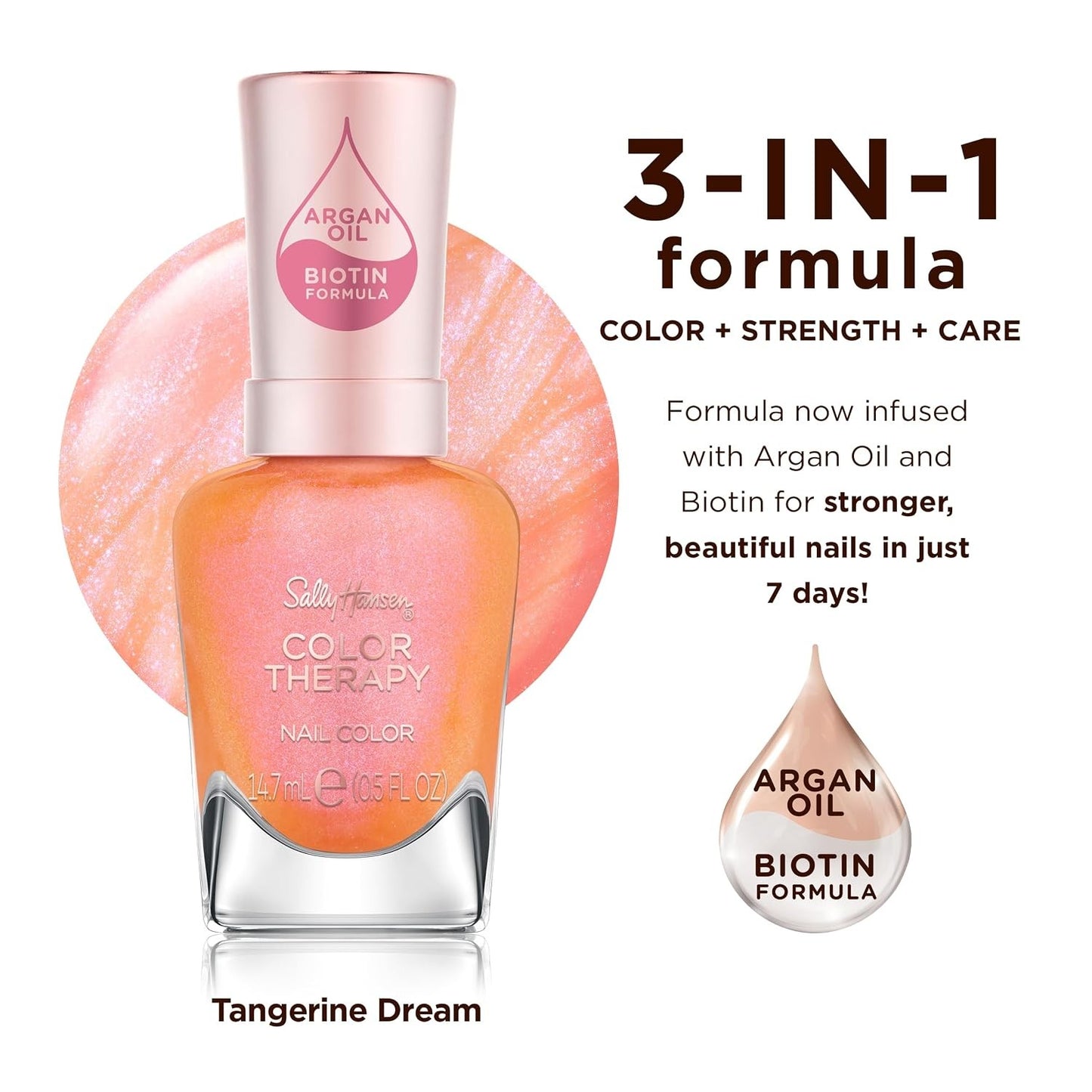 Sally Hansen Color Therapy Nail Polish | Biotin, Argan Oil, 290 Tangerine Dream