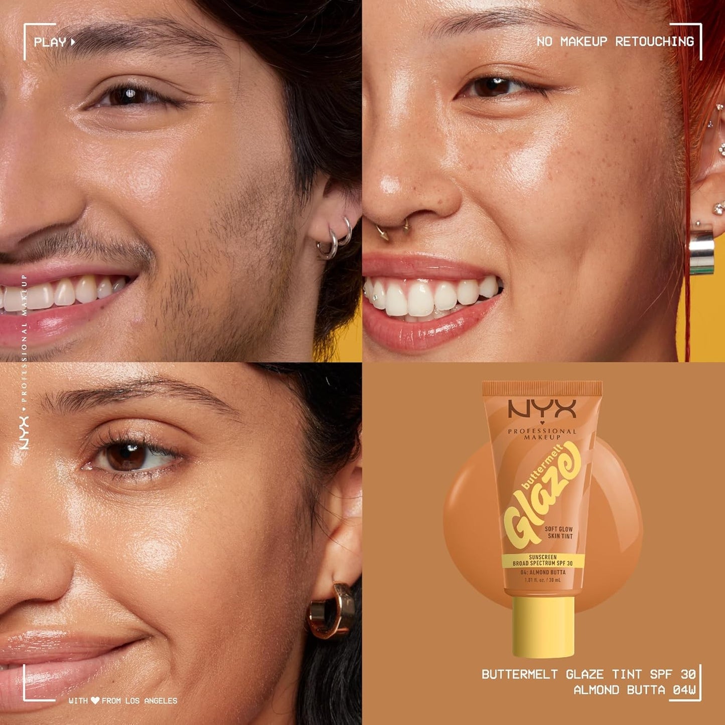 NYX PROFESSIONAL MAKEUP Buttermelt Glaze Soft Glow Skin Tint SPF 30 Up To 12HR Wear 04 Almond Butta