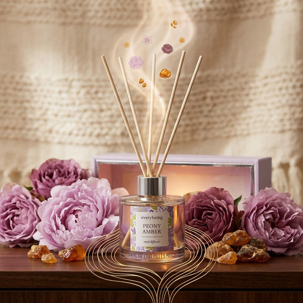 Everybeing Peony Amber Reed Diffuser Home Fragrance 3.4 fl oz 100ml 5 Reeds New
