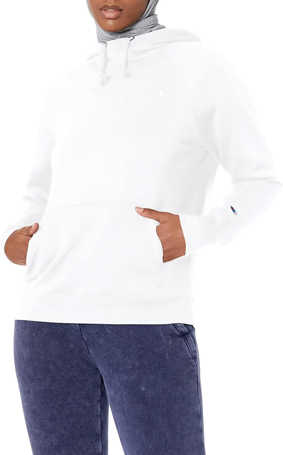 Champion Women's Women's Powerblend Crew, C Logo White XXL