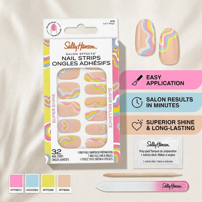 Sally Hansen Salon Effects Nail Strips | No UV Light Needed, No Dry Time, Long-Lasting, Non-Damaging | 32 Nail Strips, 1 Cuticle Stick, Nail File, Prep Pad | Call It Magic