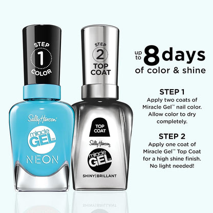 Sally Hansen Miracle Gel Neons Salon Quality Nail Polish Gel Like Formula Two Step System No UV Light Needed Long Lasting Opaque Glossy 53 Miami Ice Neon Blue Nail Polish