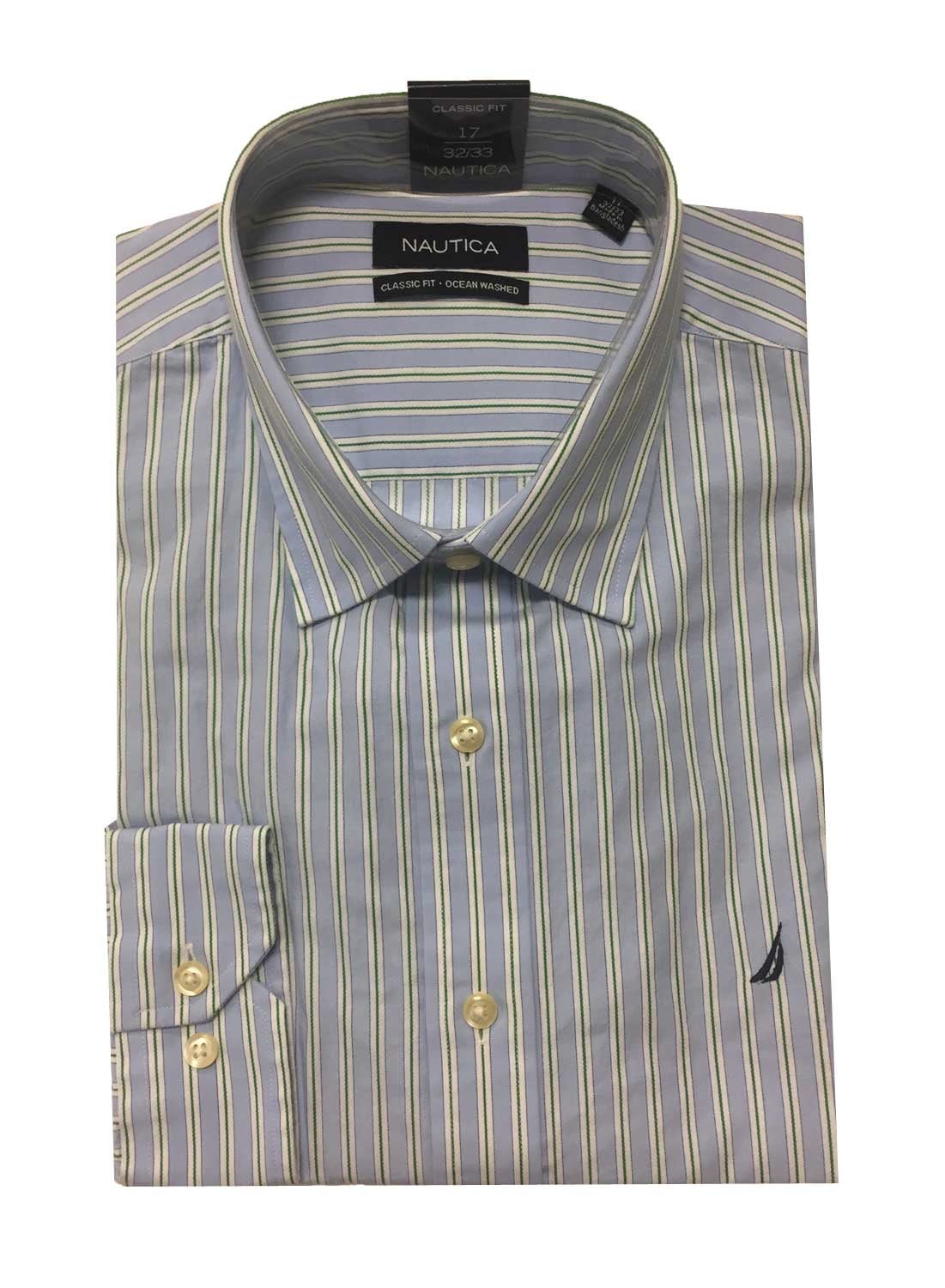Nautica Men's Long Sleeve Classic Fit Ocean Washed Dress Shirt  Blue 17 32/33