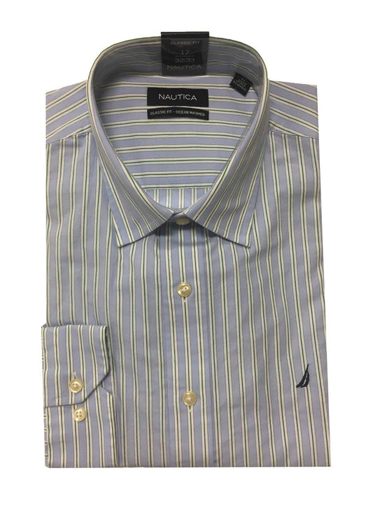 Nautica Men's Long Sleeve Classic Fit Ocean Washed Dress Shirt  Blue 17 32/33