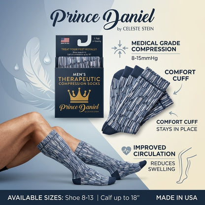 Prince Daniel Men's Therapeutic Compression Socks 8-15 mmHg Blue Shoe Size 8-13