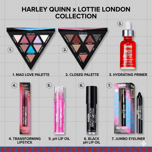 Harley Quinn x Lottie London 5pc Assorted Makeup Collection Set Limited Edition