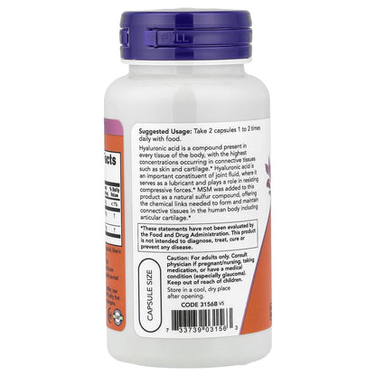 NOW Foods Hyaluronic Acid, 50 mg, 60 Veg Capsules