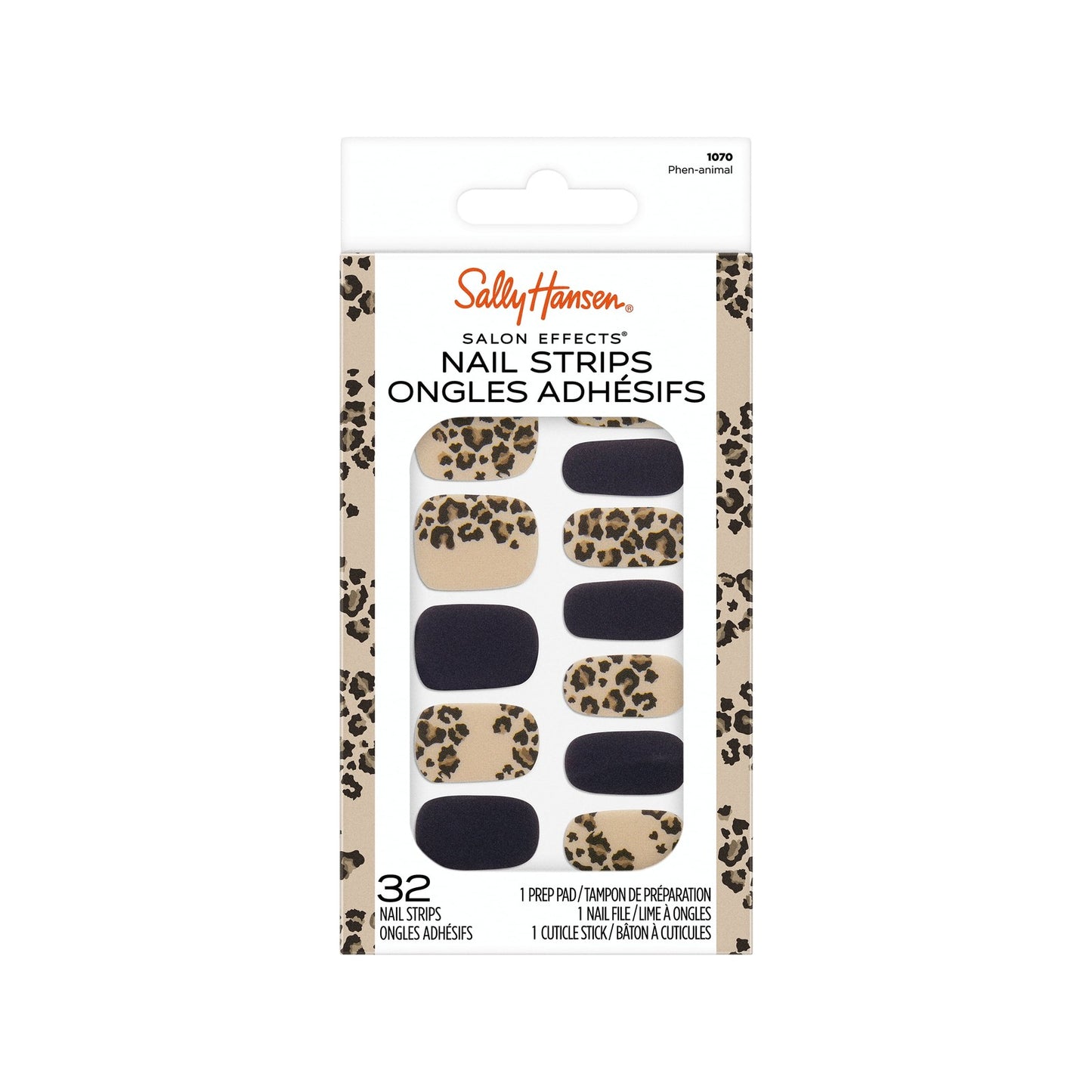 Sally Hansen Salon Effects Nail Strips | No UV Light Needed, No Dry Time, Long-Lasting, Non-Damaging | 32 Nail Strips, 1 Cuticle Stick, Nail File, Prep Pad | Phen-Animal