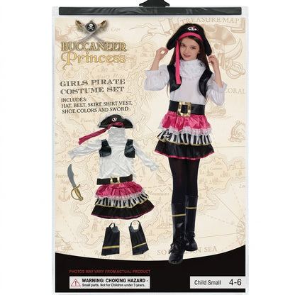 Girls Buccaneer Princess Pirate Costume Set Size 4-6 Halloween Dress Up 6pc Hat