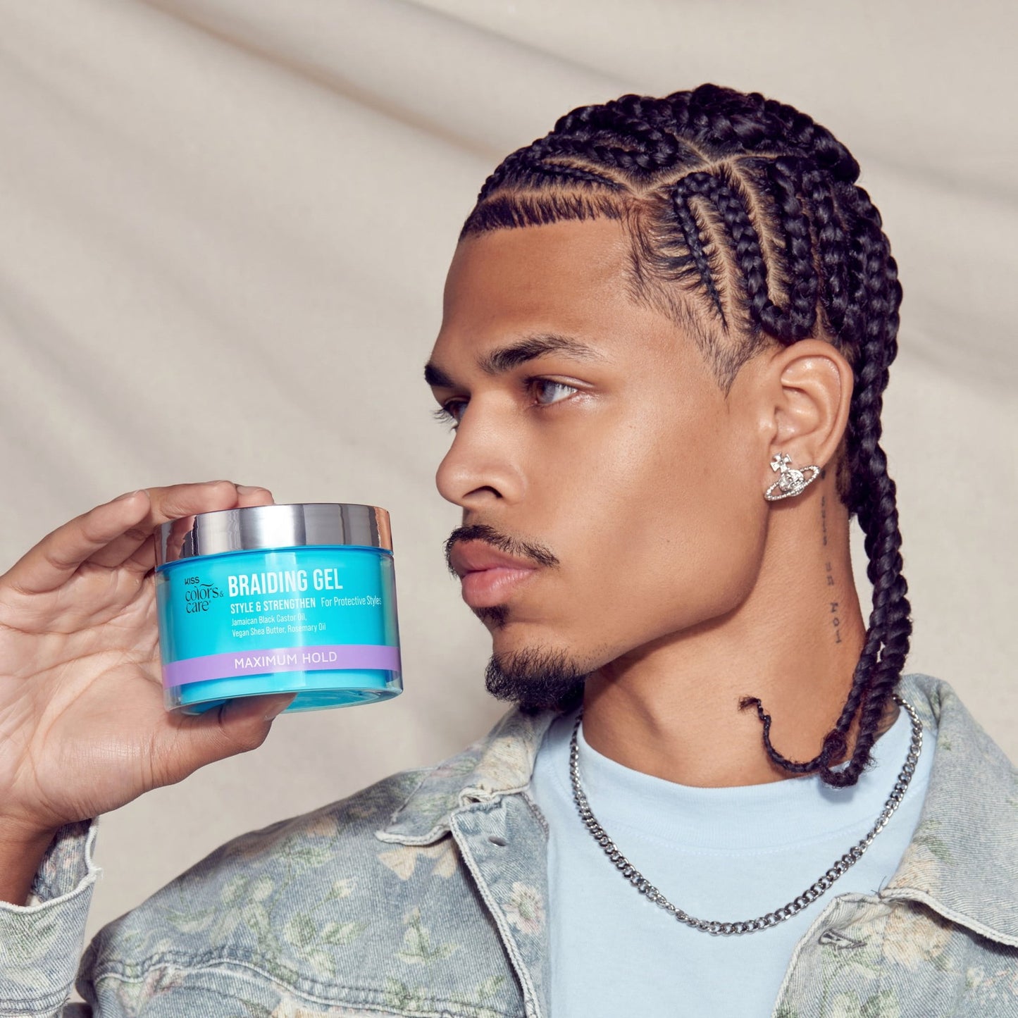 Kiss Colors & Care Braiding Hair Styling Gel, Level 7 Maximum Hold for Textured