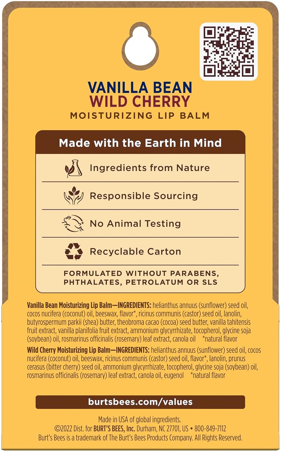 Burt's Bees 100% Natural Lip Balm, Wild Cherry and Vanilla Bean Blister Box