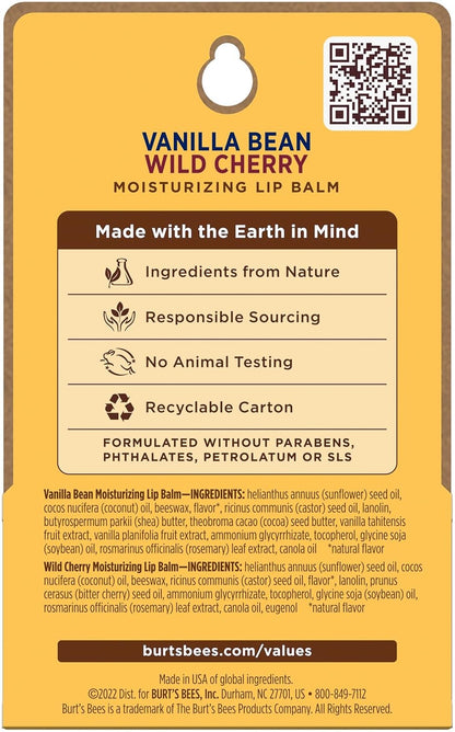 Burt's Bees 100% Natural Lip Balm, Wild Cherry and Vanilla Bean Blister Box