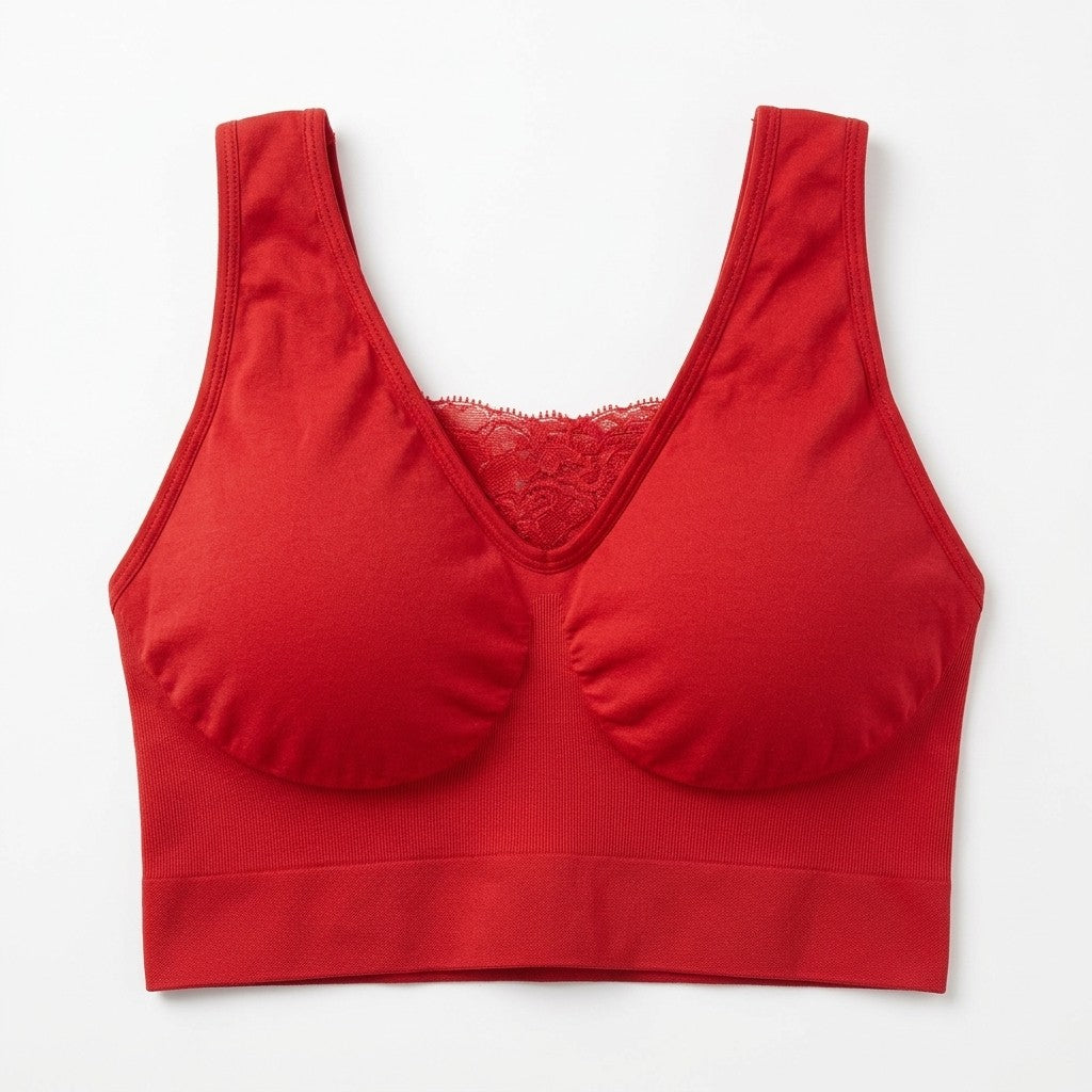 Rhonda Shear Red Seamless Lace Trim Bra Wirefree Comfort Size Small S NWOT