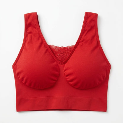 Rhonda Shear Red Seamless Lace Trim Bra Wirefree Comfort Size Small S NWOT