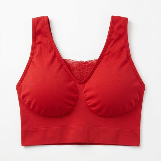 Rhonda Shear Red Seamless Lace Trim Bra Wirefree Comfort Size Small S NWOT