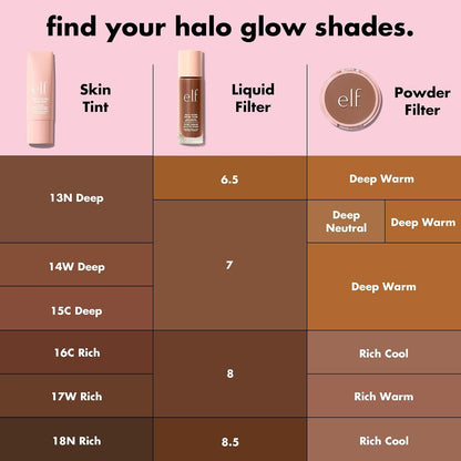 e l f Halo Glow Liquid Filter Complexion Booster For Glowing Soft Focus Look Infused With Hyaluronic Acid Vegan Cruelty Free 7 Deep Rich